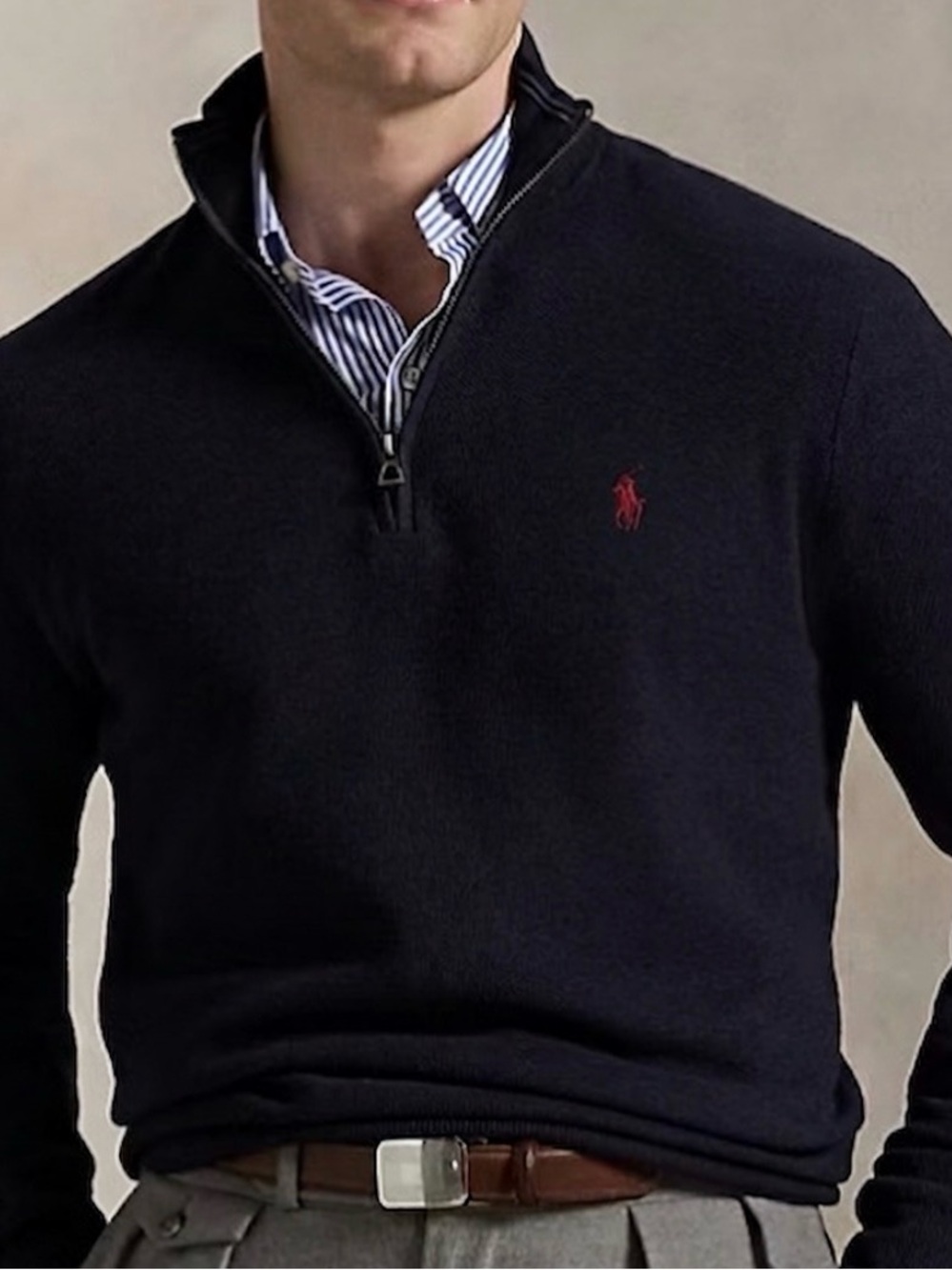 Polo Ralph Lauren Navy Red Pony Quarter-Zip Cotton Pullover Size XXL